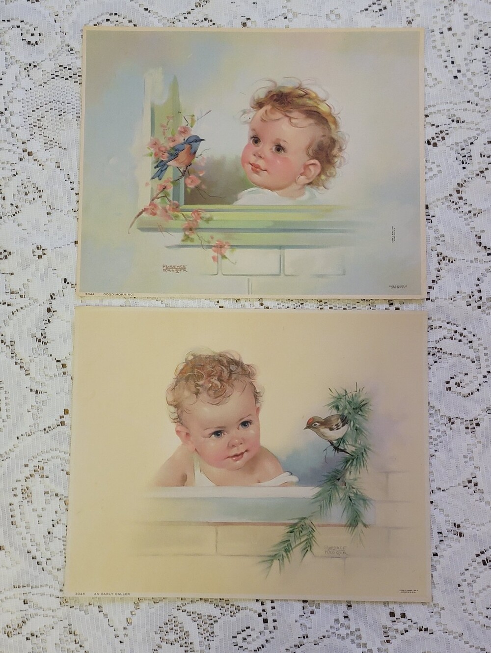 Babies And Birds - Vintage Lithographs